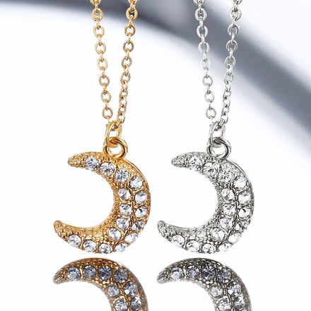 Ins Hot 18k Gold Plated Crystal Pave Crescent Moon Pendant Zircon Necklaces Stainless Steel Moon Star Necklace Jewelry