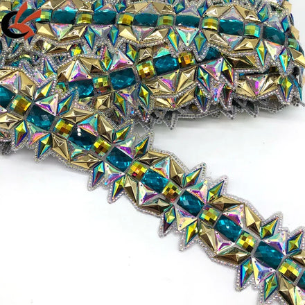 Large Size Colorful AB Gems Iron-On Hot Fix Rhinestone Trimming Applique for Shoes Garments Bags-for Carnival Crafts