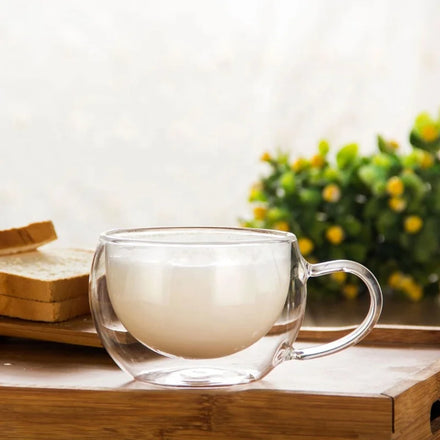 Koi Round Thickened Heat Proof Heat Resistance Tea Coffee Water Juice Cup High Borosilicate Double Wall Glass with Handle