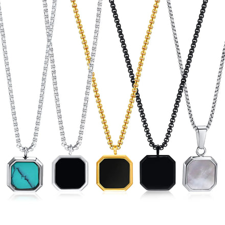 Stainless Steel Epoxy Green Turquoise square Pendant Necklace Hoodie Fold Wear Necklace Sweater Chain Accessories