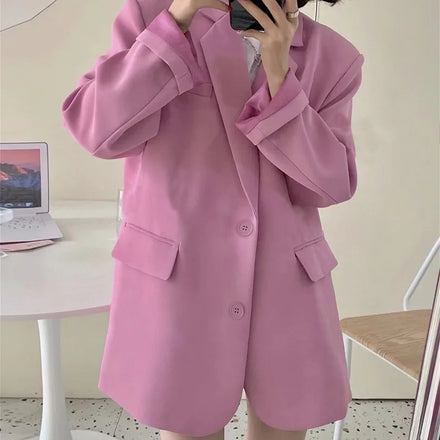 S-3XL Women Casual Pure Color Spring Blazer New Notched Collar Long Sleeve Loose Jacket Fashion Autumn Top Coat
