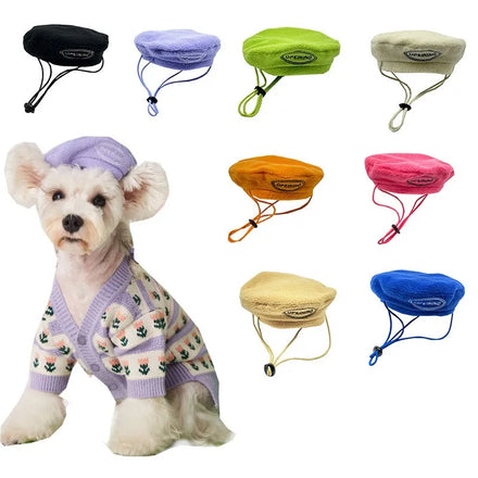 Fashion Colorful Pet Dog Adjustable Beret Hat Dog Accessories Decorative Hat for Small Dogs