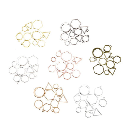 10pcs/set 7Color Mini Geometric Figure Charm Hollow Glue Blank Pendant Tray Bezel Charms DIY Necklace Handmade Bezel Mold U064