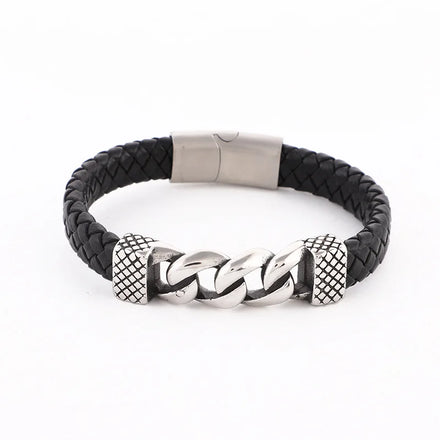 Personalized Magnetic Clasp Bangle Bracelet Stainless Steel Chain Leather Bracelet Braided Leather Bracelet for Men