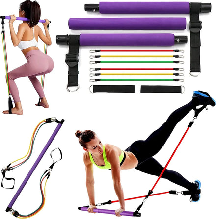 Portable Pilates Bar Kit with Resistance Bands Strength Training Gym Equipment Body Building Exercise Bar System Fitness Bands