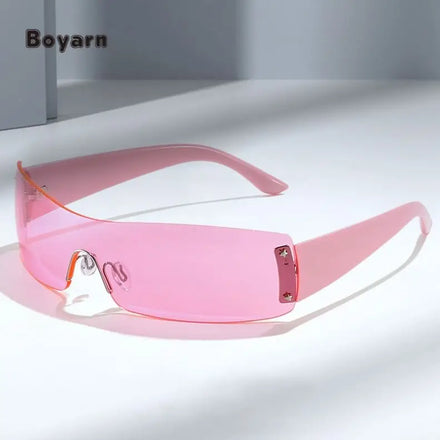 Boyarn Y2k Punk Rimless Luxury Brand Women Sun Glasses UV400 Custom Logo Men Vintage One Piece Fashion Sunglasses Gafas De Sol