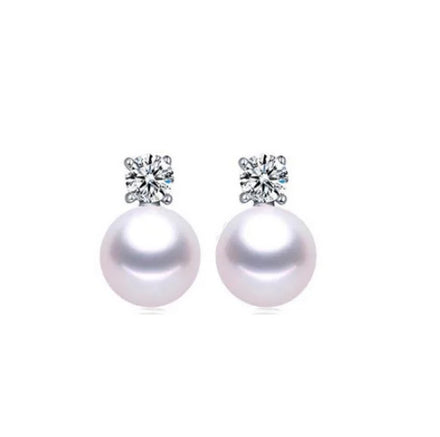 18K White Gold Plated Earring Stud Round White Black Freshwater Princess Snowflake Pearl Earrings