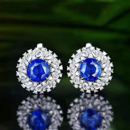 SGARIT Jewelry Gemstone Stud Earrings 18K White Gold 4.1CT GRC Certified Natural Royal Blue Sapphire Earrings for Women