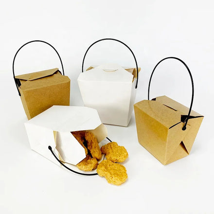 Pasta Salad Noodle Takeaway Chinese Snack Fast Food Bento Packaging Boxes Disposable Kraft Paper Box Portable with Handle