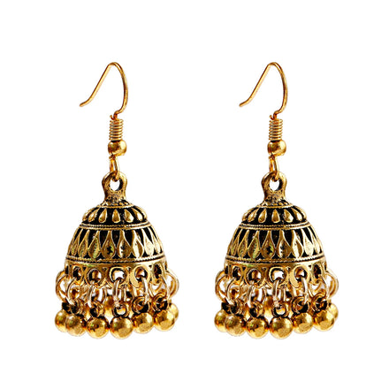 Ethnic Geometric Gold Plated Alloy Bell Earrings Women's Classic Vintage Trendy Wedding Indian Hindu Jewelry Boucles