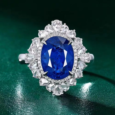 SGARIT Trendy Jewelry Sapphire Stone Ring 18K Solid Gold 4.98CT Natural Blue Sapphire With Diamond Big Gemstone Ring for Women