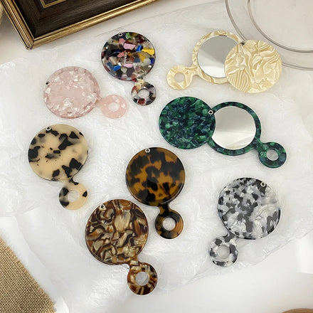 Japanese and Korean Style Multicolor Acetate Plate Hand-held Portable Small Round Mirror Female Portable Mirror Women's Makeup