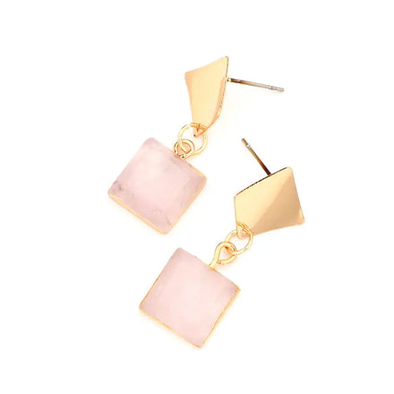 Fashion Trend Jewelry Gem Square Gold Plated Earrings Promotion Natural Stone Drop Earrings