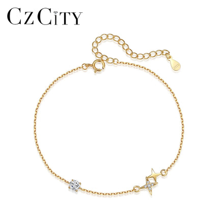 CZCITY Charm Fine Jewelry Chain Cubic Zirconia Women Adjustable 925 Sterling Silv Silver Star Bracelet