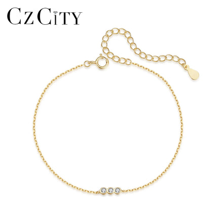 CZCITY Silver Charm Fine Jewelry Chain Lady Bangle Gold Plated Girl Adjustable Cubic Zirconia Bracelet