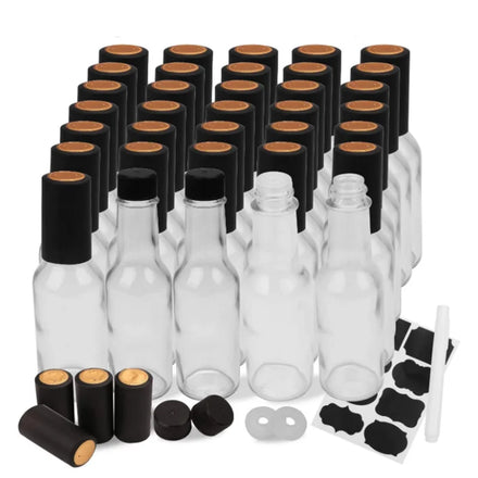5oz Clear Glass Hot Sauce Bottles Small Empty Woozy with Shrink Bands and Screw Cap Packed in Cartons