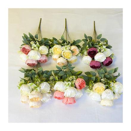 Factory Wholesale Home Decoration High Quality Coated Fabric Cheap Plastic Flowers 9 Coated Round Peonies