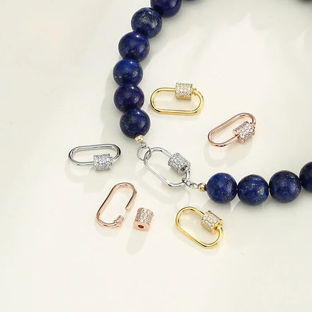 925 Sterling Silver Accessory CZ Zircon Oval Carabiner Clasp for Bracelet and Necklace Making