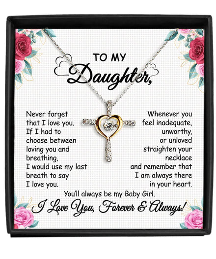 SC Wholesale Korean Silver Cross Necklace Gift Fashion Gold Heart Necklace Trendy Family to My Daughter Necklace for Daughter