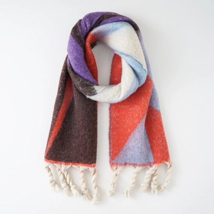 Landfond Accessory Winter Ethnic Style Rhombus Printed Thicken Scarf Warm Tassel Scarf