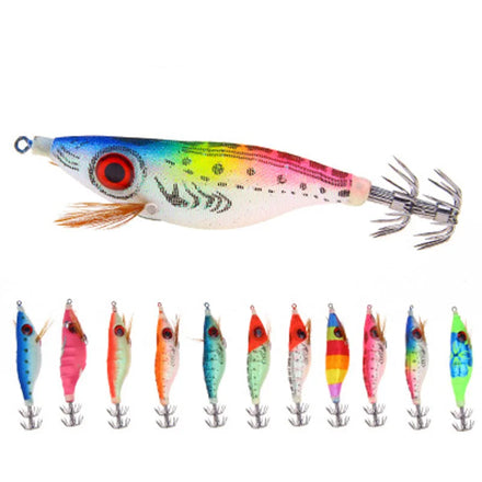 2026 10 colors 10cm 9.2g Squid Jig Fishing Wood Shrimp Lure Squid Cuttlefish Jig Lures Fluorescence Wood Luminous Shrimp bait