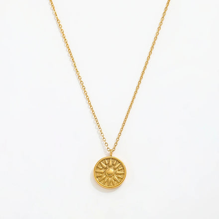 Fenny 18K Gold Plated Waterproof Classic Unique Sun Burst Pendant Necklace Trendy for Women Stainless Steel Jewelry Wholesale