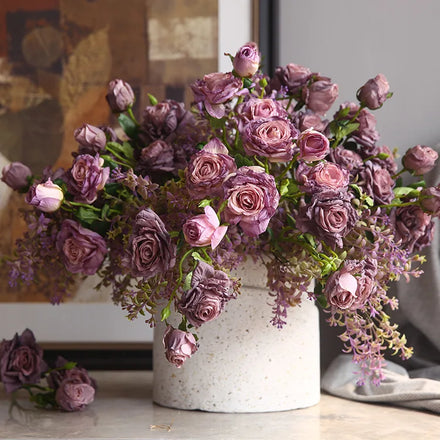 S02481 Rose Flowers Artificial Decoration Wedding Decoration Flower Real Touch Burnt Edge Rose Purple Artificial Roses for Sale