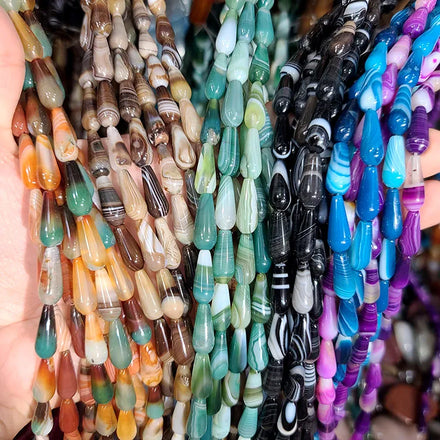 AB0863 Jewelry Mala Focal Beads Natural Brown Multicolored Banded Striped Agate Gemstone Teardrop Beads for Jewelry Making