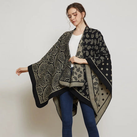 Fashion Cashew Hook Flower Pattern Imitation Cashmere Capes Autumn Winter Warm Casual Open Front Lady Coat Women Shawls Ponchos