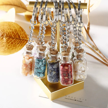 New DIY Wooden Cork Drift Bottle Key Chain Natural Crystal Amethyst Gravel Ornaments Wish Bottle Theme