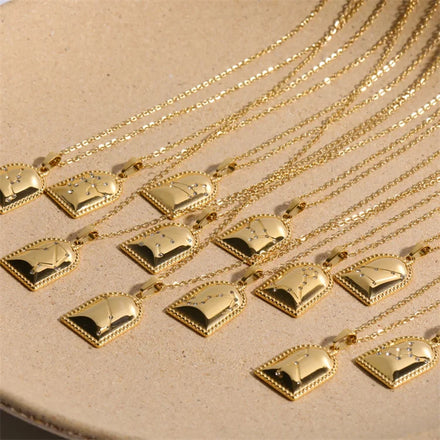 Hot Sale Women's Gold Plated Stainless Steel Zircon Zodiac Bell Link Charm Necklace Gift Party Anniversary Casual Sporty Style