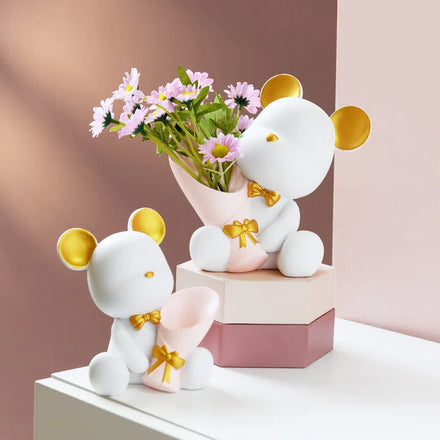 Creative Bouquet Violent Bear Home Living Room Office Desktop Decoration Resin Craft Bear Brik Vase