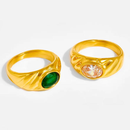 Ins Stainless Steel Bread Texture Ring Emerald Zircon Ring Stacked Vacuum Plating Women Rings Jewelry