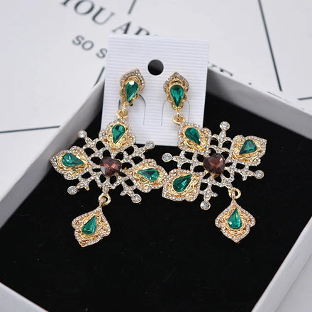 Exaggerated Style Lavish Gemstone Diamond-Inlaid Fashionable Cross Earrings Royal Vintage Earrings for Women