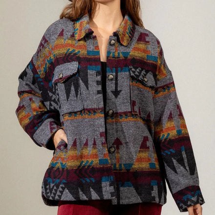 Winter Plaid Jacket Women Streetwear Long Thick Wool Coat Fashion Pocket Oversized Lapel Autumn Shirts Vintage Aztec Coats