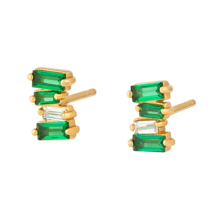 Milskye 14k Gold Plated Fashion Jewelry S925 Jagged baguette Emerald Stacking Stud Earrings