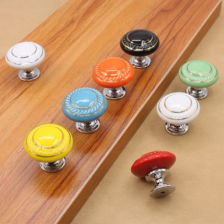 European Ceramic Knob Cabinet Handles Ceramic Handle Cabinet Zinc Alloy Base Round Handle