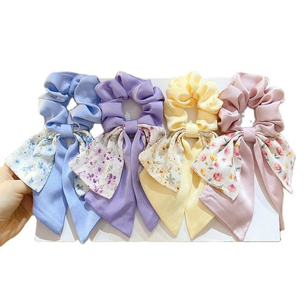 Wholesale French Bow Wome's Headband Floral Silk Scarf Large Hair Scrunches Latest Fashion Printed Ribbon Bow Hair Bands