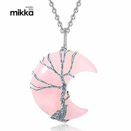 Premium Quality Rose Quartz Moon Shape Wire Wrapped Healing Reiki Pendant in Best Price for Sale