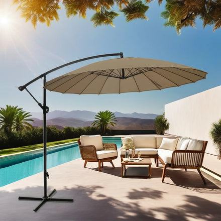 10ft Steel Frame Cantilever Umbrella Large Offset Hanging Patio Stand Freestanding Backyard Poolside Courtyard Hotel Park