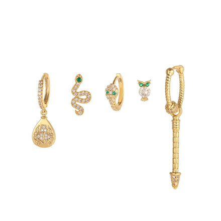 Fashion Jewelry Eco-friendly Brass Snake Shaped 18K Gold Plated Zircon Charm Earrings Jewelry Sets for Women