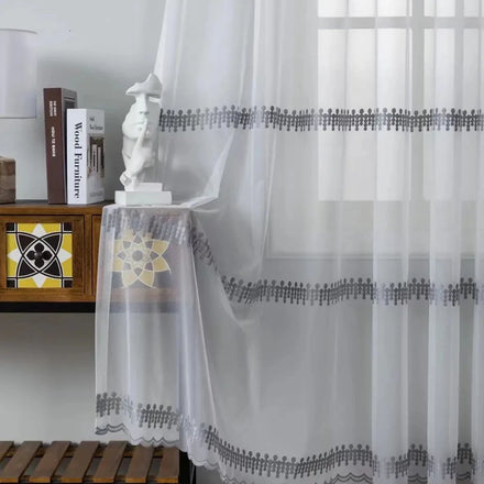 Factory Supply Abstract Embroidery Style Transparent Sheer Curtain Fabric