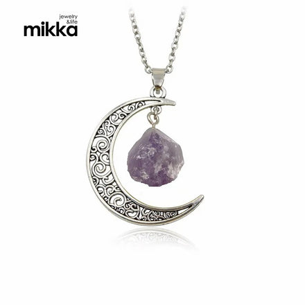 Hot Selling New Fashion Antique Gold Plated Moon Chain Pendant Necklace Natural Stone Pendant Necklace for Women