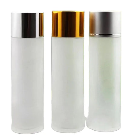 80ml 100ml 120ml 150ml Transparent/frosted Round Toner Glass Bottle with Matte Silver/shiny Silver/black/white/gold Color Caps