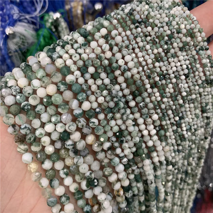 Wholesale Natural Round Faceted Stones Loose 2mm 3mm 4mm Tree Agate Size Beads for Necklace Jewelry Making
