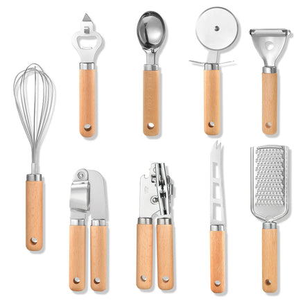 Manufactures Hot Seller Kitchenware 9PCS Kitchen Gadgets Portable Cheese Grater Can Opener Pizza Cutter Cooking Utensils Sets