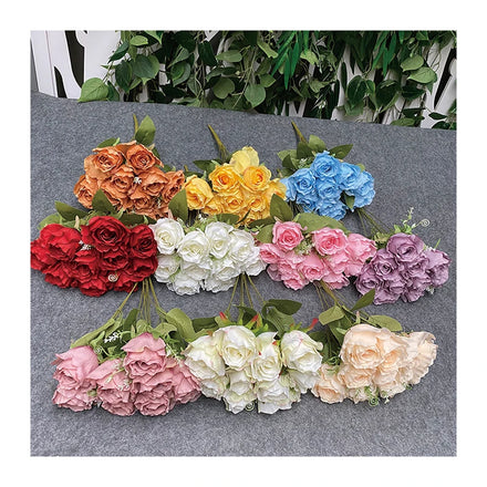 Best-Selling 10-head HANXAIO Rose Artificial Flower Rose for Wedding Decoration