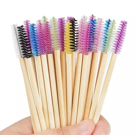 50pcs Eyelash Mascara Wands Disposable Eco-friendly Bamboo Handle Makeup Brushes Eye Lash Extension Tool Kit