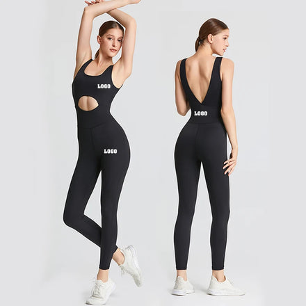 Newest Back Deep V Cut Sexy One Piece Yoga Jumpsuit Ladies Dance Gym Fitness Wear Playsuit Set Sport Training Bodysuit for Women