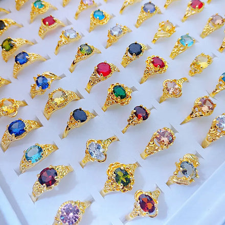 Cheap Classic Gold Plated Cubic 4 Claw Crystal Zircon Ring Design Mix Stone Diamond Rhinestone Engagement Finger Rings for Women